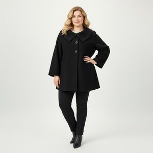 Women’s Black Pea Coat Wool Blend Coat Plus Size Relaxed‎ Fit Mickey Collar